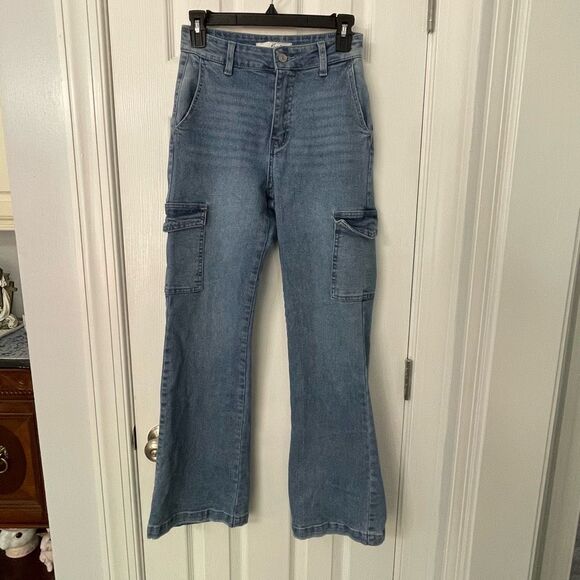 KanCan Los Angeles Cargo Flare Jeans Women’s Size 24 or 0/00 High Rise Stretch D - Picture 1 of 11